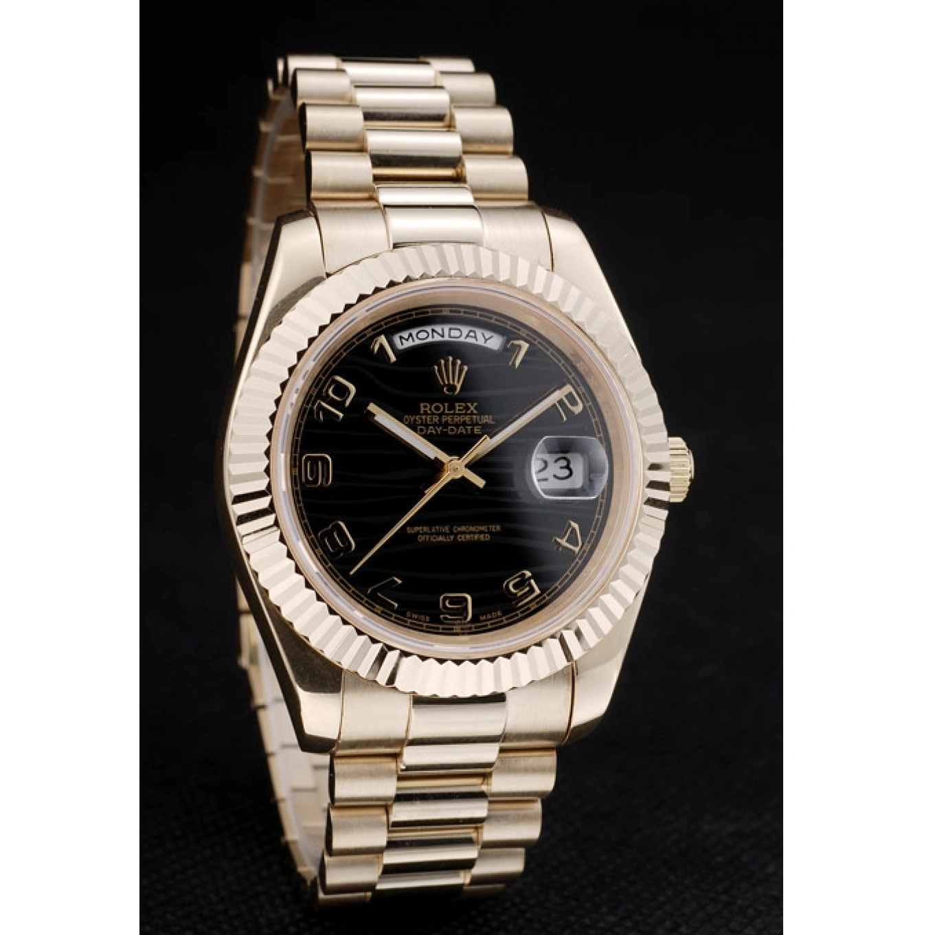 Aaa fake watches Dial 41980 Stainless Patterned Rolex Steel Strap DayDate Gold Black 1028